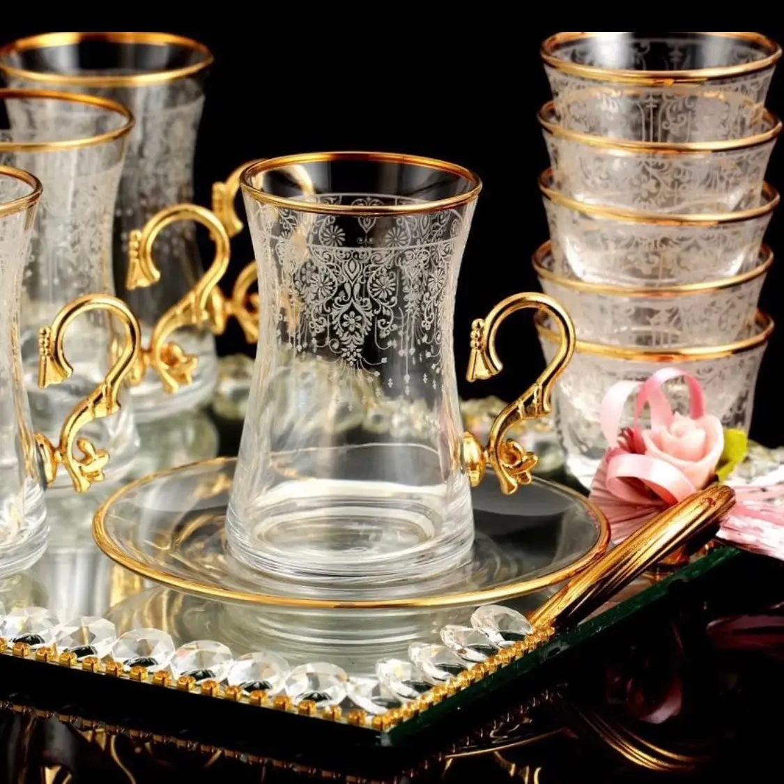 Turkish 18pcs Beautiful Luxury Style Tea Set for Coffee or Tea - Perfect for Your Kitchen