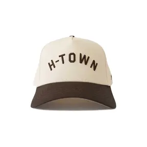 Houston H-Town Curved Cap - Brown & Cream Unisex 5-Panel Pro Style 100% Cotton Adjustable Snap Strap Structured Hat