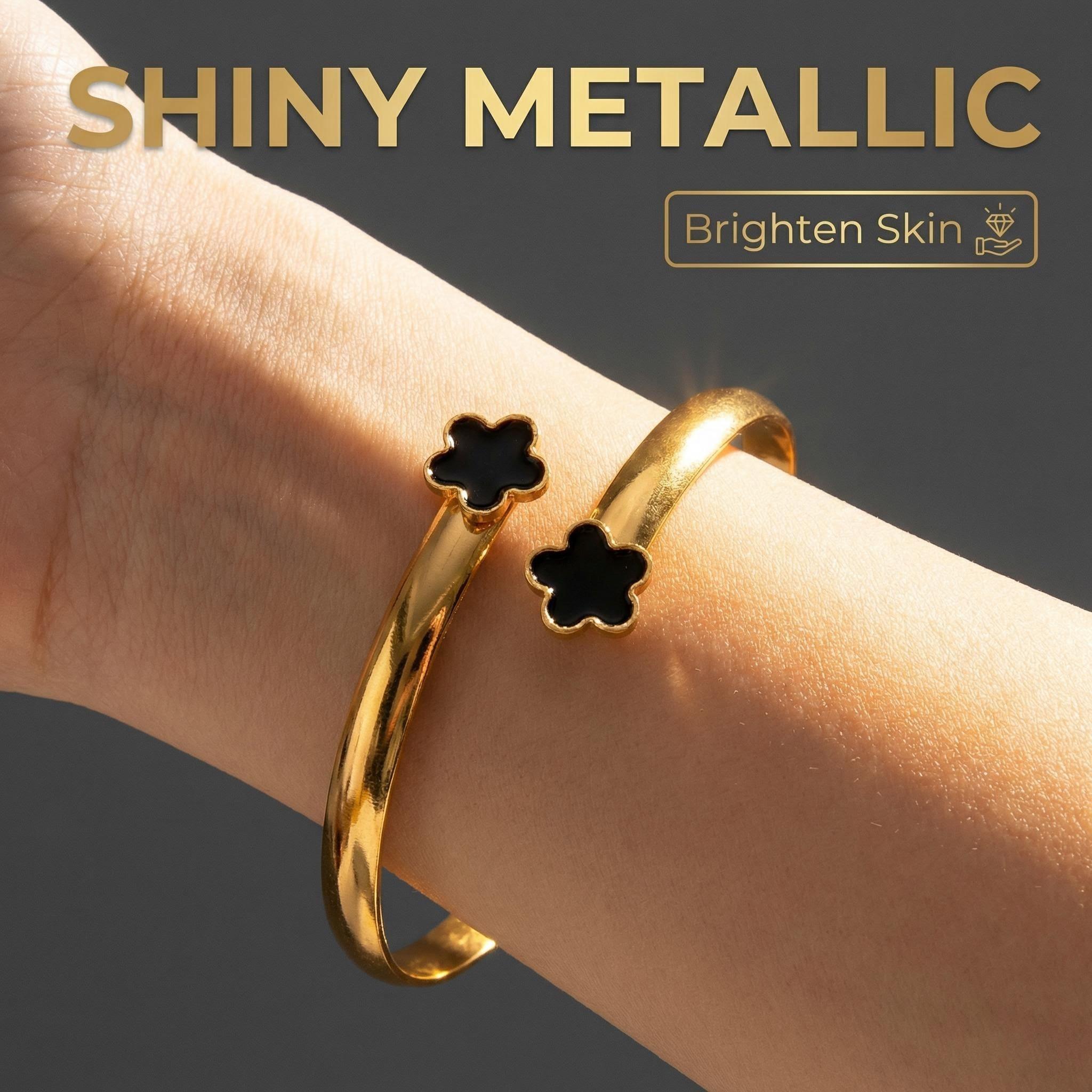 Elegant Five-Leaf Clover Dangle Charm Open Bracelet for Women, Glossy Metal Texture with Bright Luster, White & Black Pendant Options, Ideal Accessory for Commute, Party and Shopping BraceletMetal Cuff Bracelet