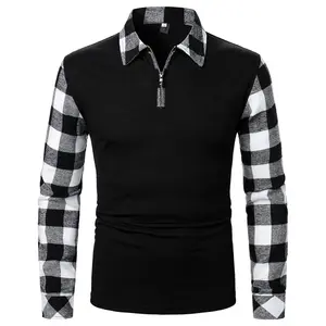 Men'S Business Pullover Shirts Fashion Lapel Zipper Formal Work Plaid T-Shirt Men Bottoming Top Slim Fit Dress Shirt for Men NONE