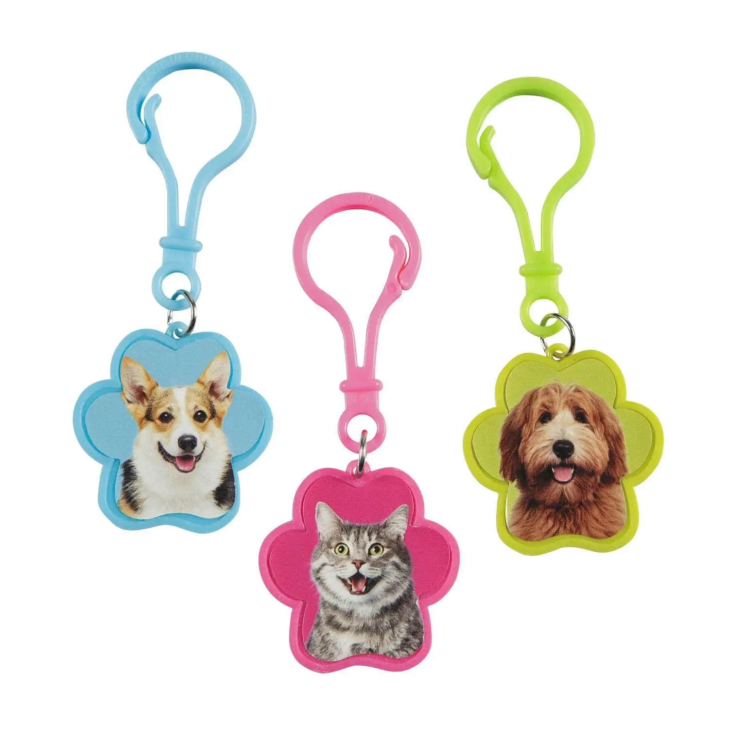 1 1/2" Realistic Cat & Dog Plastic Backpack Clip Keychains - 12 Pc.