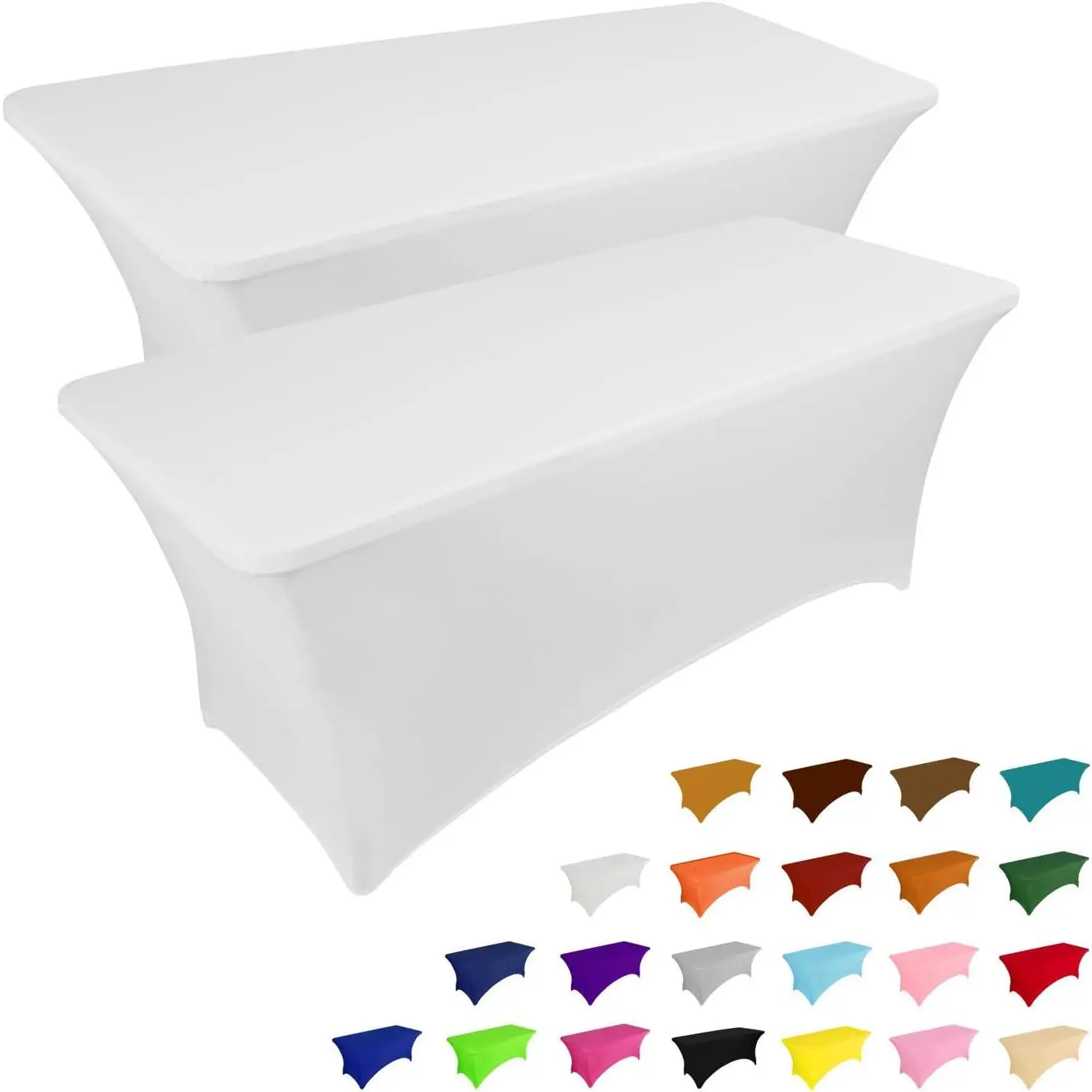 2-Pack 6FT Spandex Blend Rectangular Fitted Table Covering - Washable Tablecloth Protector for Wedding Theme, Banquet Use, Events, Two Pack