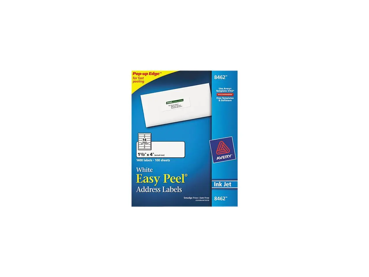 Avery 8462 Easy Peel Inkjet Address Labels, 1-1/3 x 4, White, 1400/Box