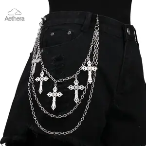 2026 NEW Unisex Punk Hip Hop Pants Chain, Layered Cross Charm Jeans Wallet Rock Jewelry for Men Women Halloween Accessories