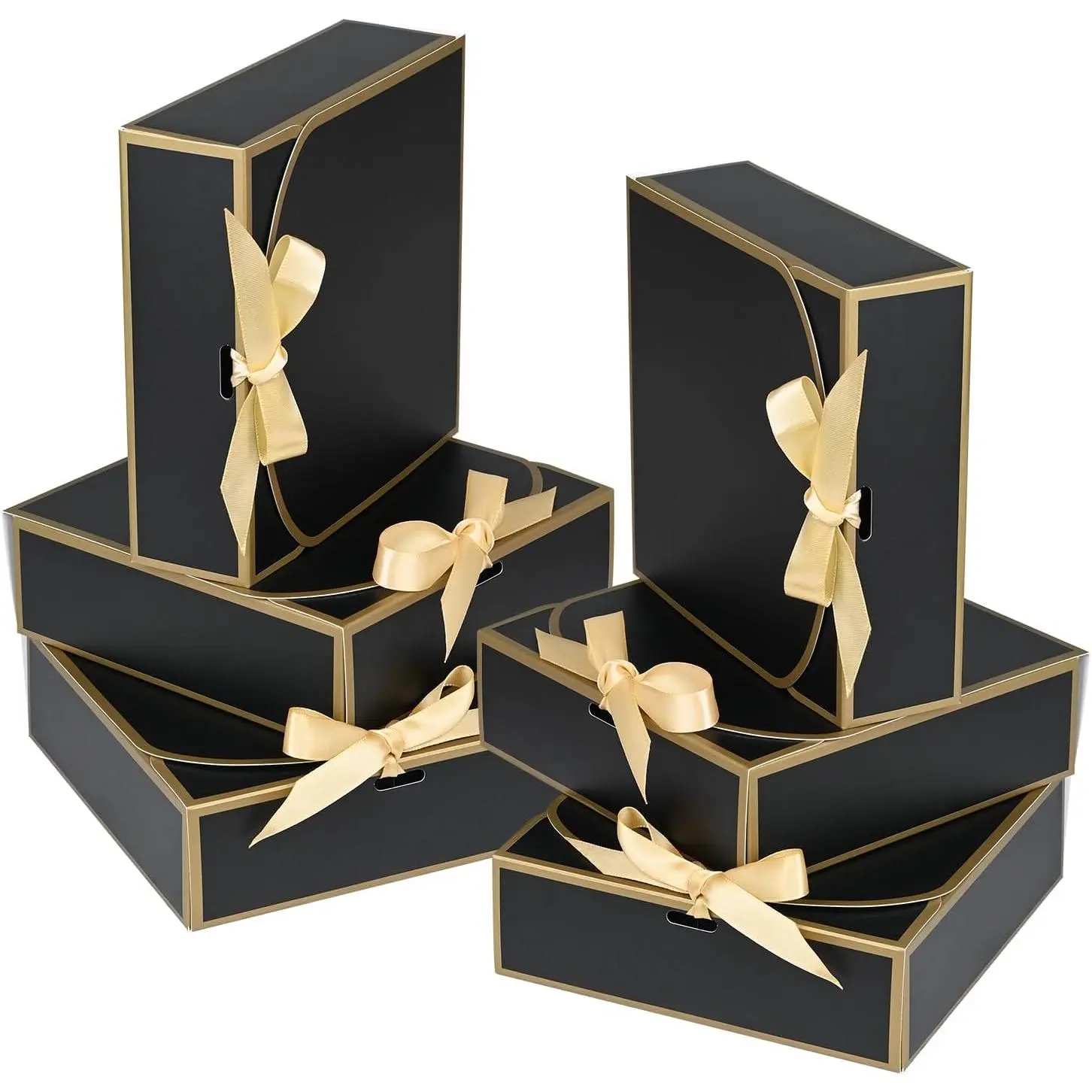 10Pack Small  Boxes, 6.5''x6.5''x2'' Black  Boxes with Ribbon, Small Boxes for Gifts Birthday Wedding Party Valentine's Day Mother's Day