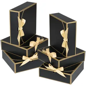 10Pack Small  Boxes, 6.5''x6.5''x2'' Black  Boxes with Ribbon, Small Boxes for Gifts Birthday Wedding Party Valentine's Day Mother's Day