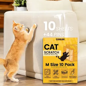 Cat Scratch Furniture Protector Adhesive Couch Protector from Cat Claws Clear Furniture Protectors from Cats Scratching Medium (14"x11" & 14"x6") 10 Pack + 44 Pins