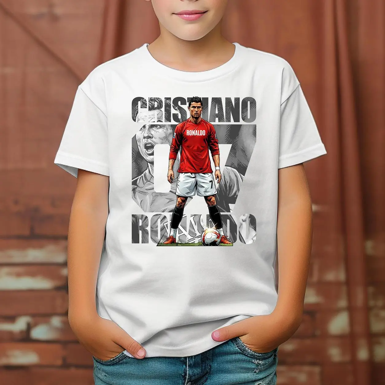 CR7 Logo Graphic Print Men's Basic Short Sleeve All-Season Soccer Shirt, Cristiano Ronaldo Fan Tee Gift for Youth