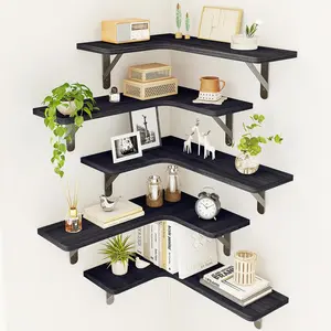 Corner Shelves Wall Mounted Set of 5, Floating Wall Shelves for Bathroom, Kitchen, Bedroom, Home Decor, Laundry Room, Living Room (Black)