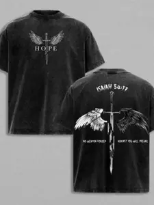 Men's Isaiah 54:17 Bible Verse T-Shirt - Christian Faith Armor of God with Sword & Shield Design, Hebrews 13:6 Inspired Scripture, Washed Cotton Church Gym Wear, Short Sleeve Round Neck Casual Religious Apparel (No Formed Against)