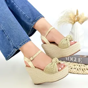 Dewoman Wedges Natural Yute Knot Detail on Top - Stylish and Unique Design for Women's Footwear