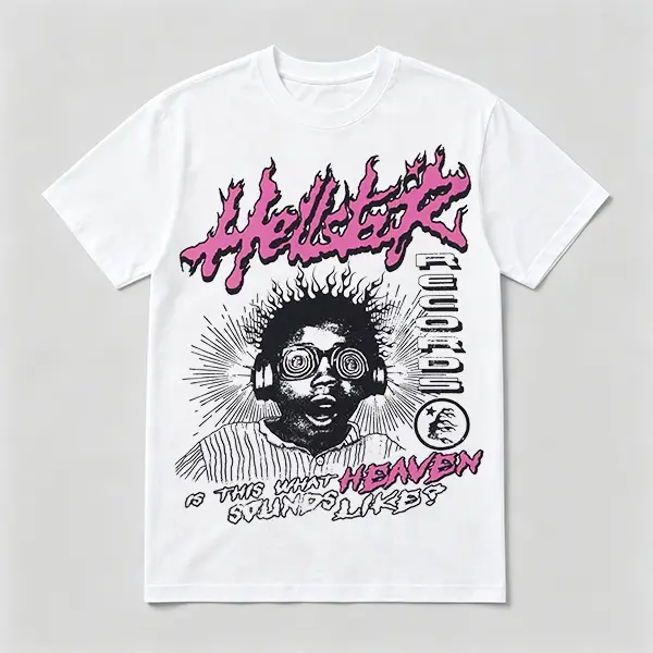 Men's Casual Round Neck Short-Sleeve Cargo T-Shirt - Loose, Soft, Breathable, Heavy Metal Record Print Retro Punk Streetwear Unisex Top (White, Pink, Black)