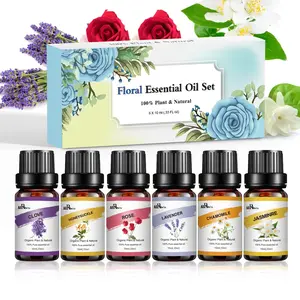 Essential Oils Set, Aromatherapy Essential Oil Kit for Diffuser, Humidifier, Massage, Skin Care (6 x 10ml) - CLOVE, Lavender, HONEYSUCKLE , ROSE, CHAMOMILE,JASMINRE