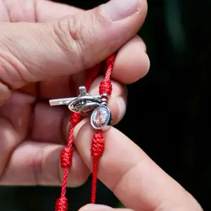 San Miguel Arcángel Bracelet 7 Nudos Red Cord with 4 Spiritual Charms