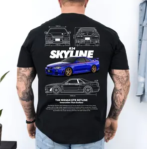 Nissan R34 Skyline Spec T-Shirt Car Enthusiasts TShirt Cotton