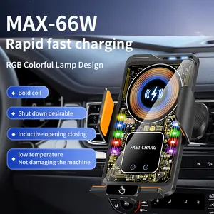 66W Max Magnetic Wireless Car Charger Mount, 15W Fast Charging Electronic Smartphone Charger with Infrared Sensing, Light Touch Control, Car Interior Magnetic Dock for iPhone & Android