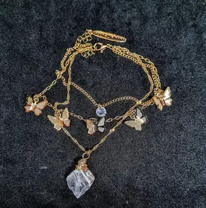 Lady Butterfly Band, 14K Gold plated over Stainless Steel Zircon crystals, and Natural Stone