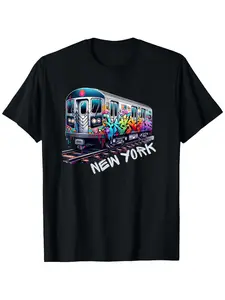 New York Train Graffiti Style T-Shirt NYC Subway Car Retro Vintage Unisex Cotton T-shirt for Men Fashion Men's Top for Daily Wear