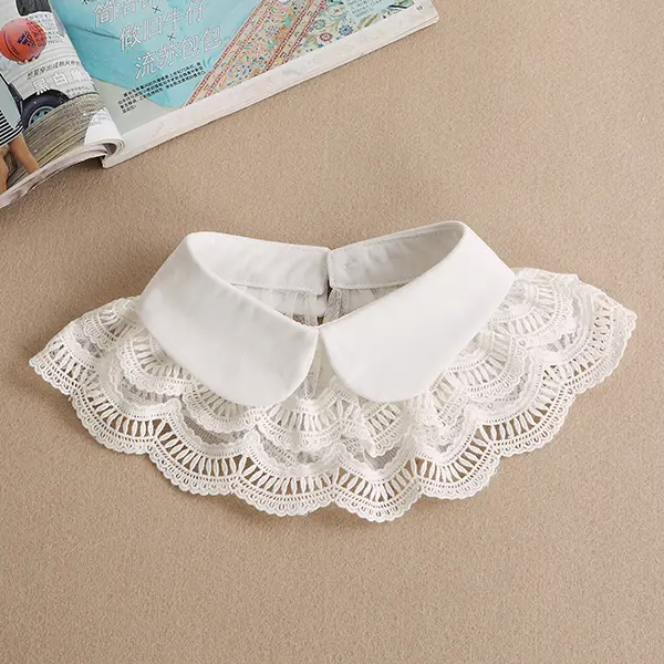 Women Detachable Lace Fake Collar, Sweet Peter Pan Collar, Multi-Layer Ruffled Lace Shawl Collar, Decorative Collar for Sweater Dress Shirts
