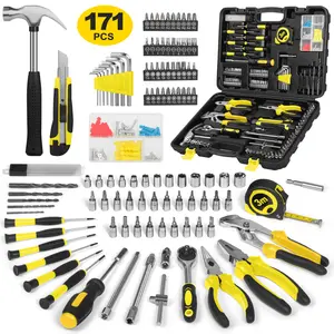 171 Piece Household Tool Kit/Mechanics Tool Set, Socket Wrench Auto Repair Tool Combination Package 1/4" Ratchet Wrench, Mixed Hand Mechanics Tools Kit Socket Set with Toolbox Storage Case, Yellow