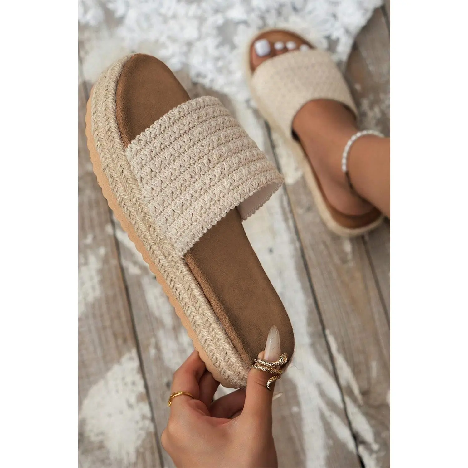 White Boho Single Band Slippers