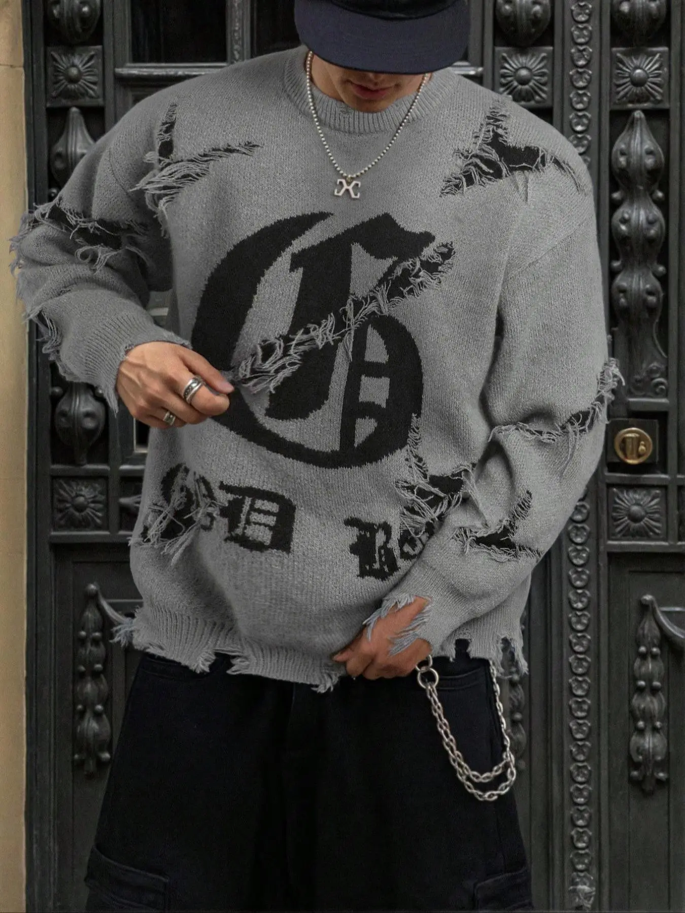 Men's & Women's Street Gothic Letter Print Sweater, Casual Loose-Fit Knitted Pullover, Round Neck Long Sleeve Drop Shoulder Top, Casual Chic Knitwear, Casual Cozy Pullover