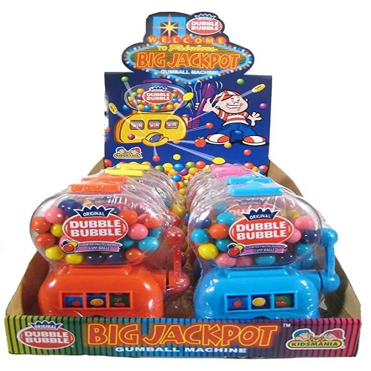 Dubble Bubble Big Jackpot Gumball Machine 12 ct. - Sweet and Hard Gum Balls in Novelty Toy Designed to Resemble Slot Machine - 12 Count Pack Candy Snack
