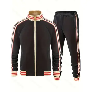 Men's Casual Sports Suit Cardigan Striped Zipper Jacket And Sweatpants Two-piece Set