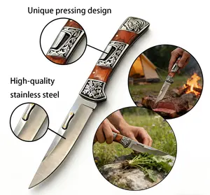 Folding Pocket Fruit Knives, High-quality and High-carbon Stainless Steel Blade, Wood Handle with carved patterns, EDC outdoor utility tool for Camping, Hunting, Fishing, Durable Portable Design, a knife unique designed for chefs,Gift for men and women