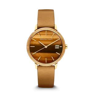 Bamboo Gold Tigers Eye Womens Modern Minimal 36mm