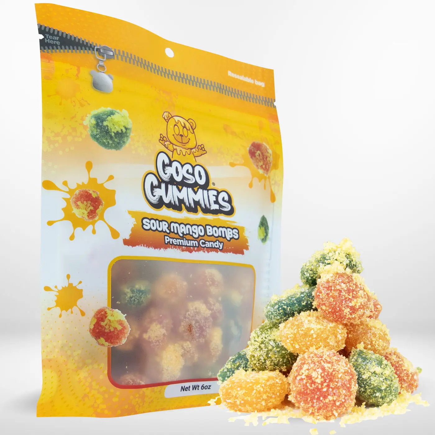 Goso Gummies Sour Mango Viral Gusher Bombs - 6oz Bag - Sour Candy