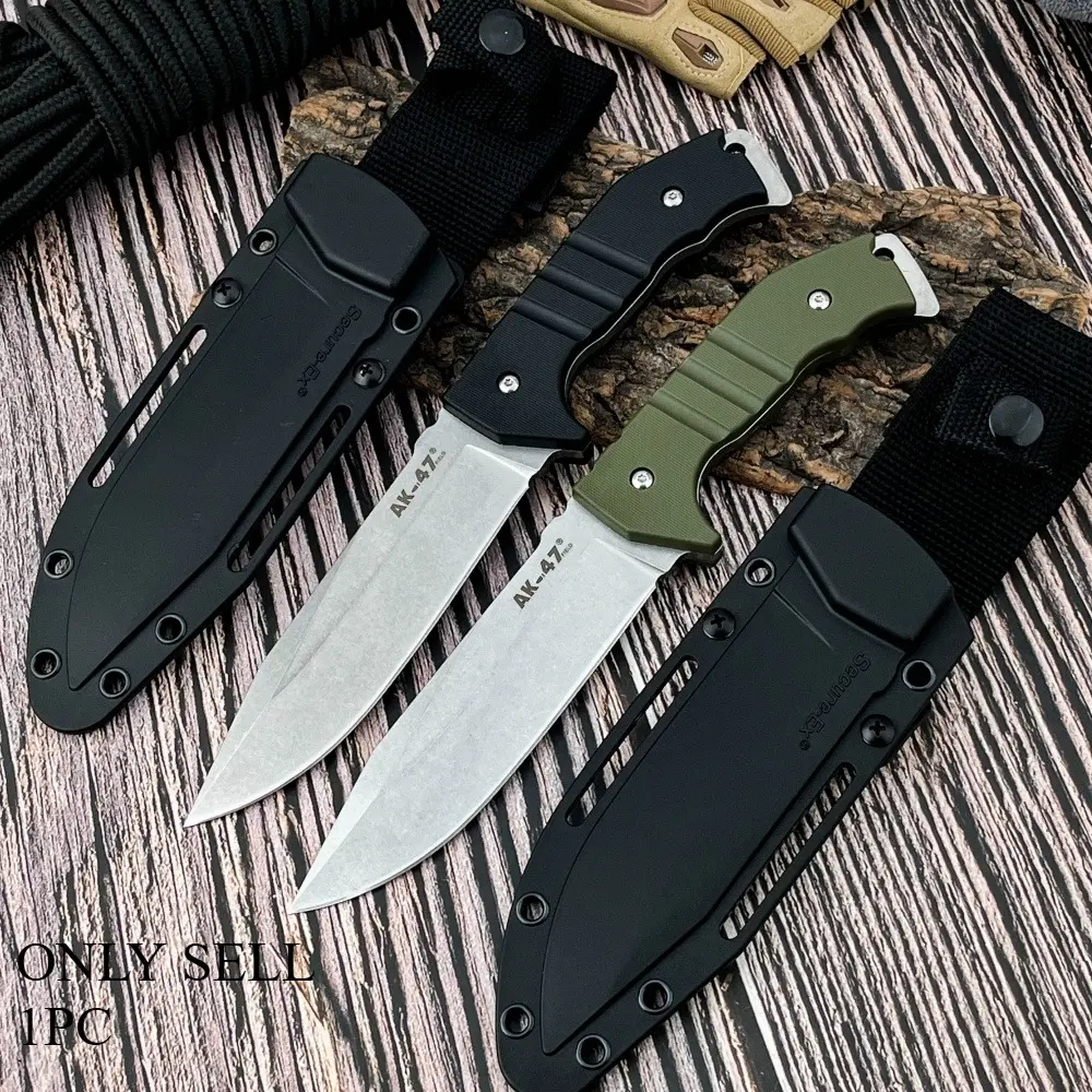 AK-47 High-Hardness Jungle Fixed-Blade Knife with Sheath, 7Cr13Mov Blade, Nylon Fiber Handle Outdoor Survival Knife, Portable Hiking, Mountaineering, and Adventure Tool, EDC, Tactical Knives
