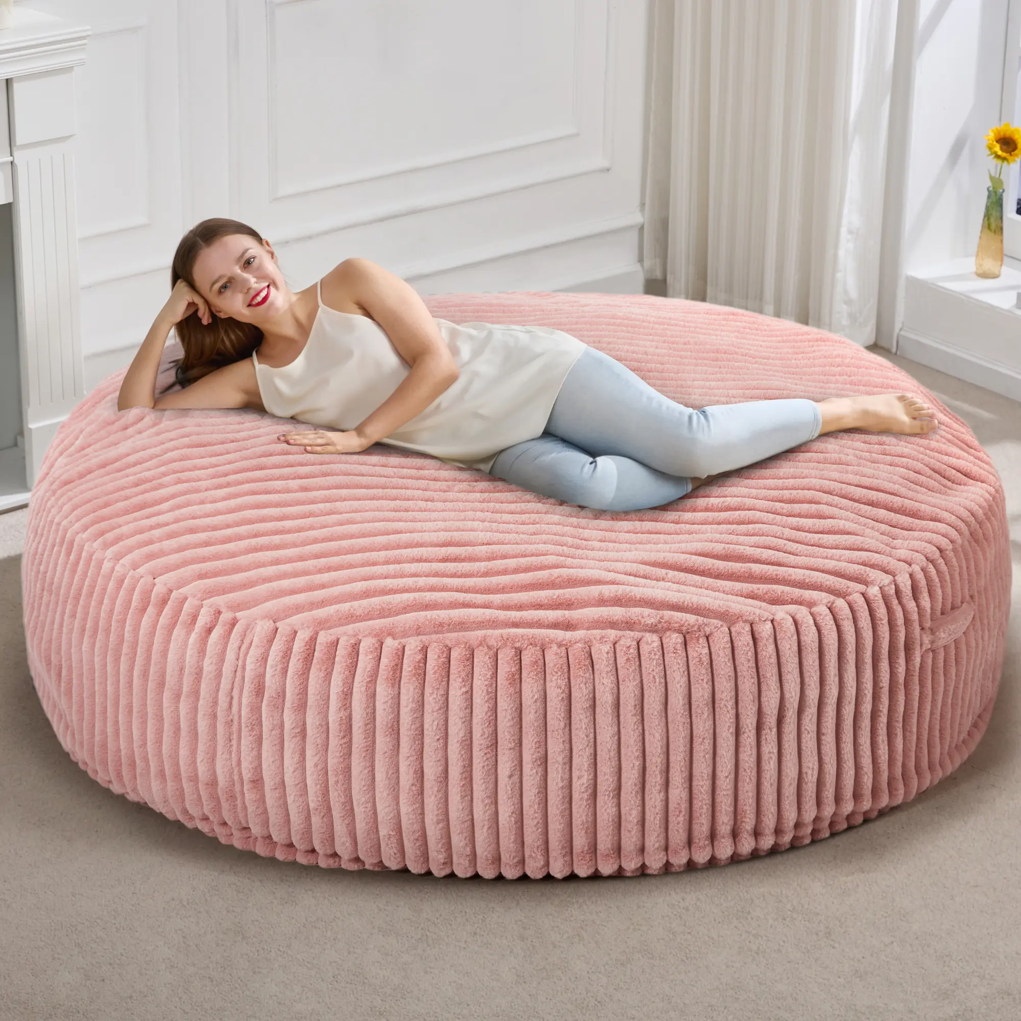 【Hobestluk】Bean Bag Chairs for Adults Large Beanbag Chair with Stripe Plush Cover Big Bean Bag Chair for Living Room Bedroom