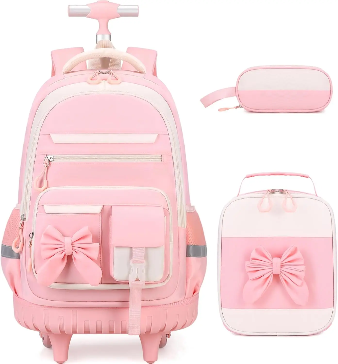 SIMILOVE Rolling Backpack for Girls, Cute Roller School Bag with Wheels, Kids Wheeled Backpacks Set with Lunch Bag Pencil Case for Teen Girls Kindergarten Elementary Middle School
