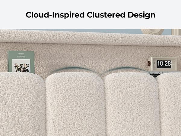 ADORNEVE King Size Bed Frame with Upholstered Boucle Headboard, Customizable LED Lighting, Charging Station, Soft Foam Padding, Rounded Corners - Ideal for Bedroom Decor, Functional Home Use,dorm essentials,home decor