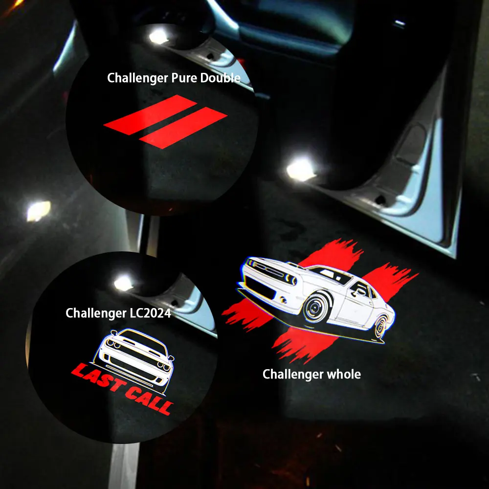 Non Fading LED Car Door Lights Compatible for Dodge Challenger 2015-Present  Car Accessories HD Welcome lamp Projector Ghost Shadow Puddle Courtesy Step Lights 2PCS