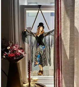 Boho Dancing Lady Acrylic Suncatcher, Mystical Woman Window Hanging Decor, Witchy Boho Sun Catcher Ornament, Vintage Stained Glass Style, Elegant Spiritual Home Decor, Garden Porch Window Hanging, Gift for Women