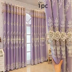 1pc New Luxury Blackout Window Curtain Set, Elegant European Style Drapes for Living Room & Bedroom, High-Quality Fabric Design purple beige pink blue grey color