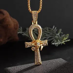 Men’s Iced Out Ankh Cross Pendant Necklace - Ancient Egyptian Protection Chain with Eye of Horus, Bling Hip Hop Costume Jewelry for Christmas, Birthday Gifts bracelet men