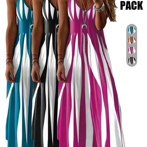 Women's Striped Sleeveless Spaghetti Strap Maxi Nightdress, Nighty Dress, Casual Fitted Sleepwear & Loungewear, Stylish Long Dress, Soft Comfortable Fabric, Womenswear