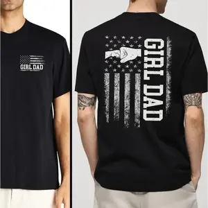 2026 Spring Summer Men's Girl Dad American Flag T-Shirt Patriotic Dad Tee with Distressed Flag Design & Sweet Fist Bump Graphic Soft Breathable Fabric Relaxed Fit - Menswear