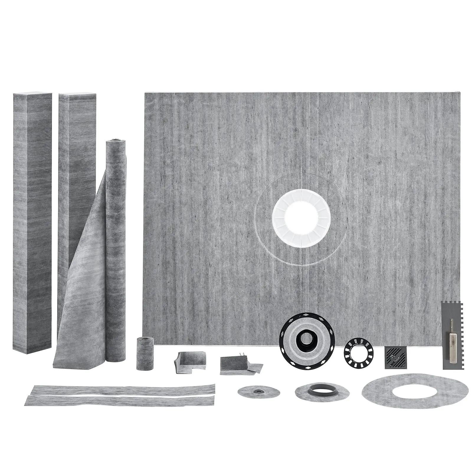 VEVOR Shower Curb Kit, 60x48 Shower Pan Kit with 2 ABS Central Flange, Waterproof Membrane, Stainless Steel Grate, Shower Pan Slope Sticks Fit for Bathroom