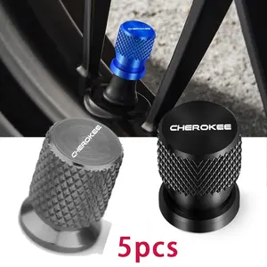For Jeep Cherokee 5pcs Aluminum Alloy Tire Valve Stem Cap, Metallic Texture, Anti-Theft Dust-Proof, Automotive Accessories