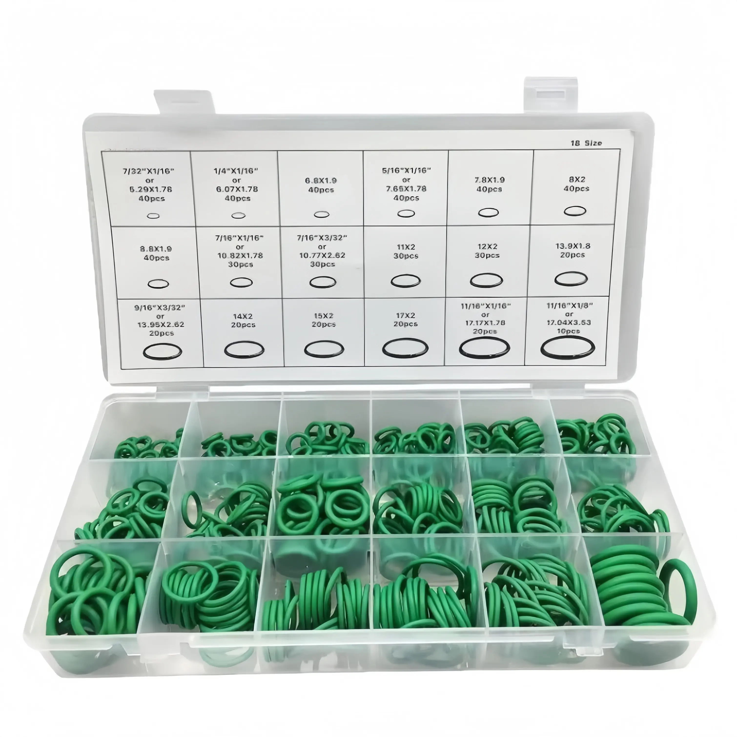 530 PCS of green AC O-ring kit, 18 kinds of size O-ring combination set, rubber air conditioner O-ring sealing washer, for pipe / car / mechanical washing machine, car professional sealing ring kit, general O-ring set