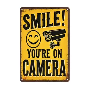8x12" Durable Aluminum Security Camera Sign Weatherproof Rust-Resistant For Outdoor Use In Homes Businesses And Driveways Decor Lightweight Metal Decoration Smile You're On Camera