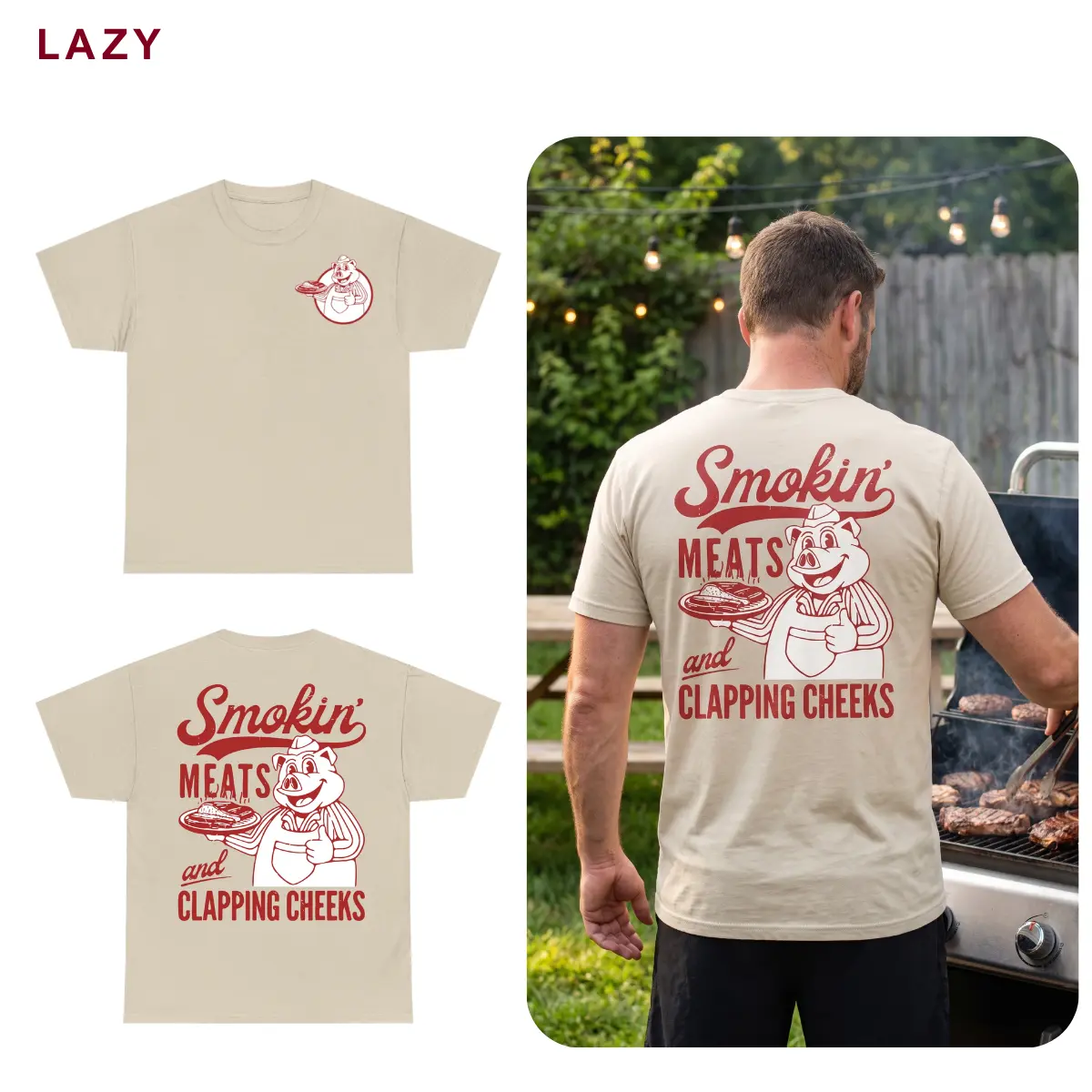 Smokin' Meats and Clapping Cheeks T-Shirt, Funny BBQ Graphic Tee, Backyard Grilling Shirt, Humor Cookout Tee, Casual Summer Apparel for Men and Women