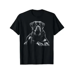 Men's Casual Rottweiler Lying Pose Graphic T-Shirt - 100% Cotton Realistic Dog Art Print, Regular Fit Round Neck Tee for Dad Husband Grandpa Gifts, S-XXXL Sizes, t shirt graphic tee 90s graphic tees t shirt for men men's t shirts funny graphic tee