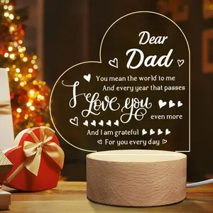 Acrylic Glowing Ornament USB Powered Wooden Base Christmas Gift for Dad, I Love You Dad Engraved Birthday Present for Father's Day, LED Mood Light, Decorative Atmosphere Lamp