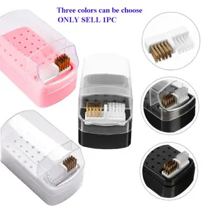 Nail Polishing Bits Storage Case Plastic Nail Tool Box 30-hole Nail Drill Bit Holder Cleaning Brush, 30-Hole Storage Box Included