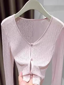 Women's Lightweight Textured Open Front Cardigan, Soft Skin-Friendly Breathable Long Sleeve Shawl Jacket, Thin Mesh Hollow Out Air Conditioning Cover